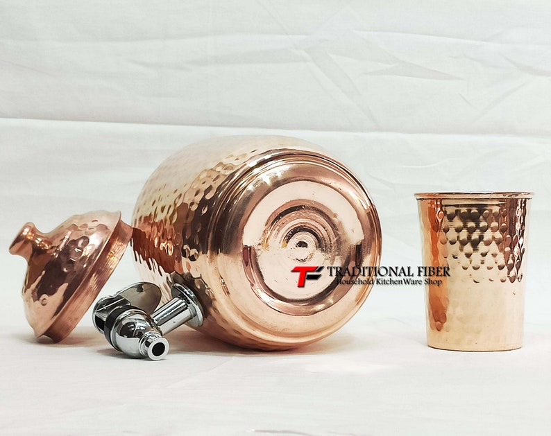 Copper Water Dispenser Hammered Container Pot Matka/Pot with Pure Copper and Gift Set image 4