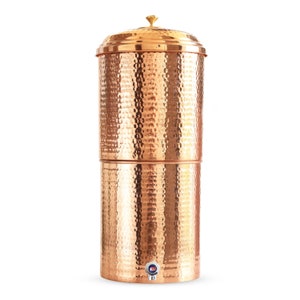 Copper Hammered Design Filter Water Dispenser Pot With Candle Inside, Storage Water in Home Kitchen Garden 15Ltr/20ltr image 1
