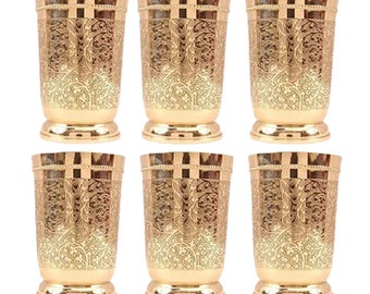 Pure Brass Glass Tumbler with Embossed Design, for Drinking Serving Water,  Volume-330 ML