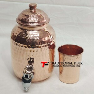 Copper Water Dispenser Hammered Container Pot Matka/Pot with Pure Copper and Gift Set image 5