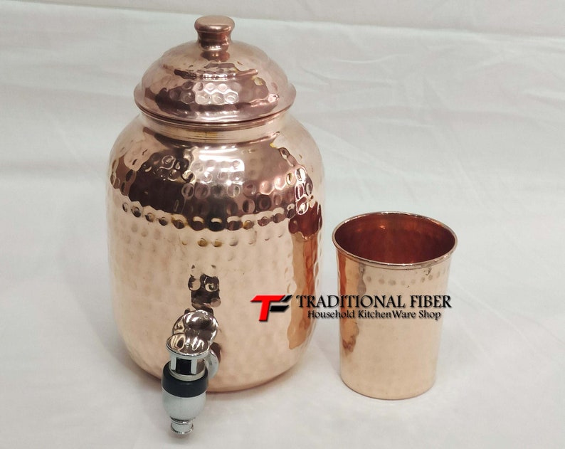 Copper Water Dispenser Hammered Container Pot Matka/Pot with Pure Copper and Gift Set image 5