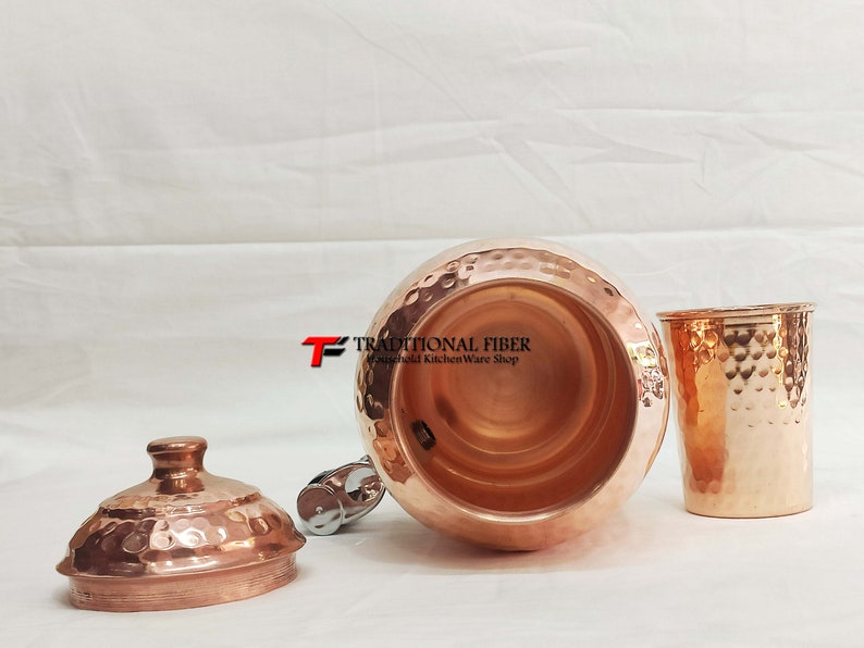 Copper Water Dispenser Hammered Container Pot Matka/Pot with Pure Copper and Gift Set image 8