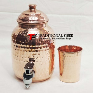 Copper Water Dispenser Hammered Container Pot Matka/Pot with Pure Copper and Gift Set image 6