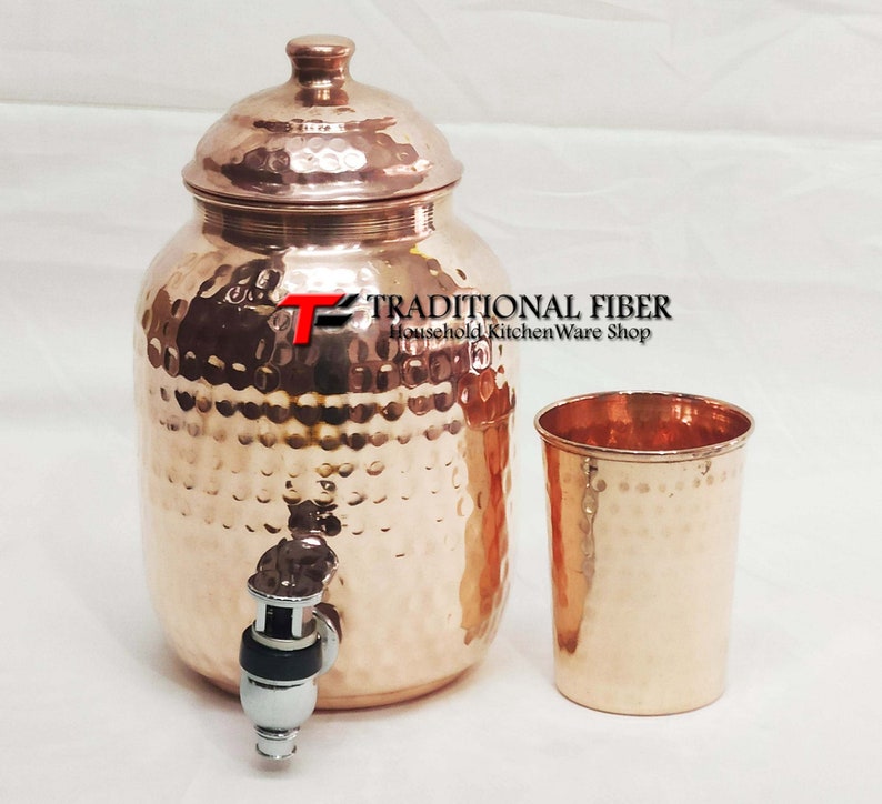 Copper Water Dispenser Hammered Container Pot Matka/Pot with Pure Copper and Gift Set image 6
