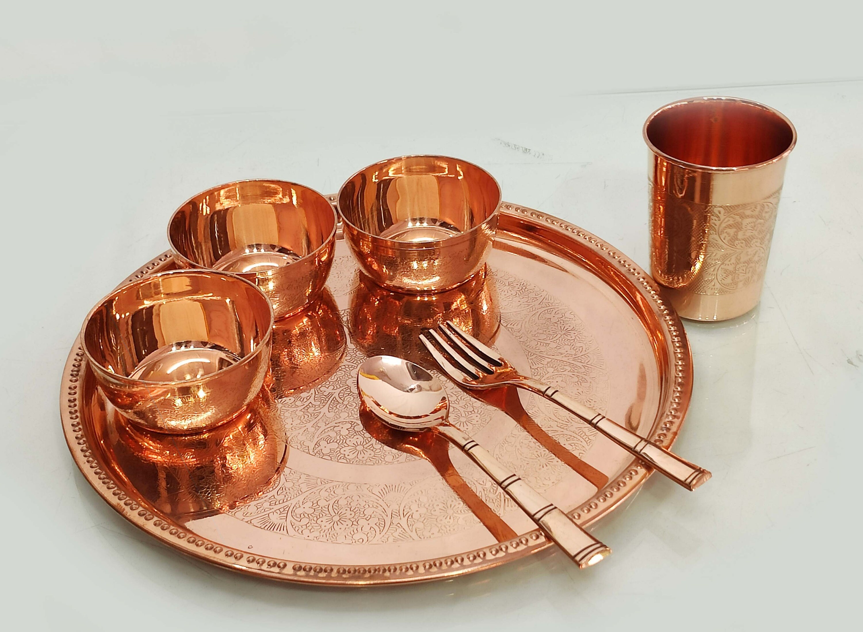 Pure Copper Emboss Finish Copper Dinner Set Etching Dinner Set Etsy UK
