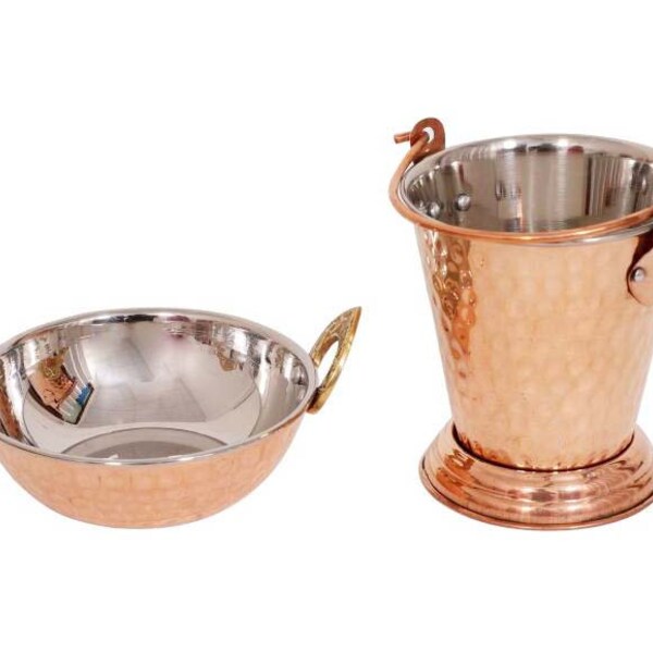 Copper Bucket Balti Karahi for Serving Dishes Kitchenware and Tableware Serving Dishes Home Restaurant Hotel Serving Utensils