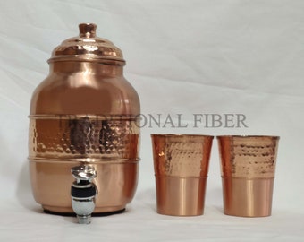 Pure Copper Half Hammered Finish Two Tone Pot Storage Tank Dispenser kitchenware Household Utensil Flask Gift Set Thanks Giving