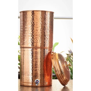 Copper Hammered Design Filter Water Dispenser Pot With Candle Inside, Storage Water in Home Kitchen Garden 15Ltr/20ltr image 3
