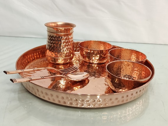 Pure Copper Hammered Finish Copper Dinner Set Dinner Set With