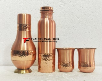 Pure Copper Drinkware, Inbuilt Glass, Bedroom Water Bottle for Storage Purpose Vessel