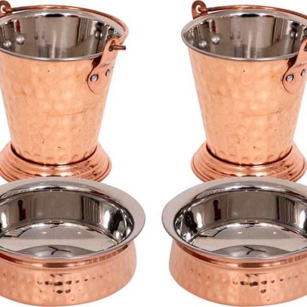 Copper Stainless Steel Bowl Handi Bucket for Serving Dishes Kitchenware and Tableware Serving Dishes Home Restaurant Hotel Serving Utensils