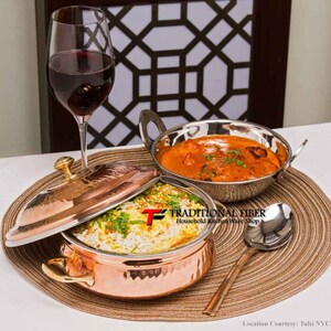 Copper Steel Biryani Handi, Pure Copper Handi, Copper Serving Pot, For Home Hotel Gift Set Pack of Handi Kadai Lid and 1 Serving Spoon 4 PC image 3