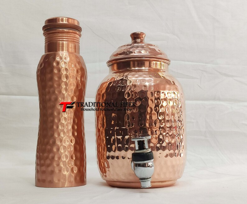 Copper Water Dispenser Hammered Container Pot Matka/Pot with Pure Copper and Gift Set image 10