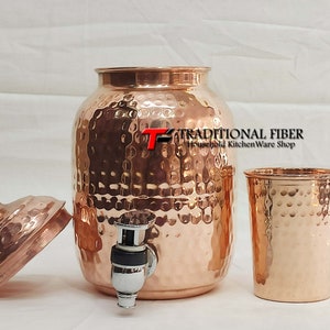 Copper Water Dispenser Hammered Container Pot Matka/Pot with Pure Copper and Gift Set image 7