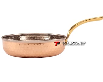 Copper Kitchenware Fry Pan Copper Steel Fry Pan for Serving with Brass Handle Hammered Design Serveware