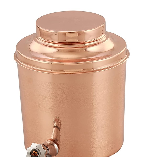 4 Litre Rajwadi Carving Design Pure Copper Water Dispenser (Matka) Leak Proof Container, Pot with Many (4000ML)