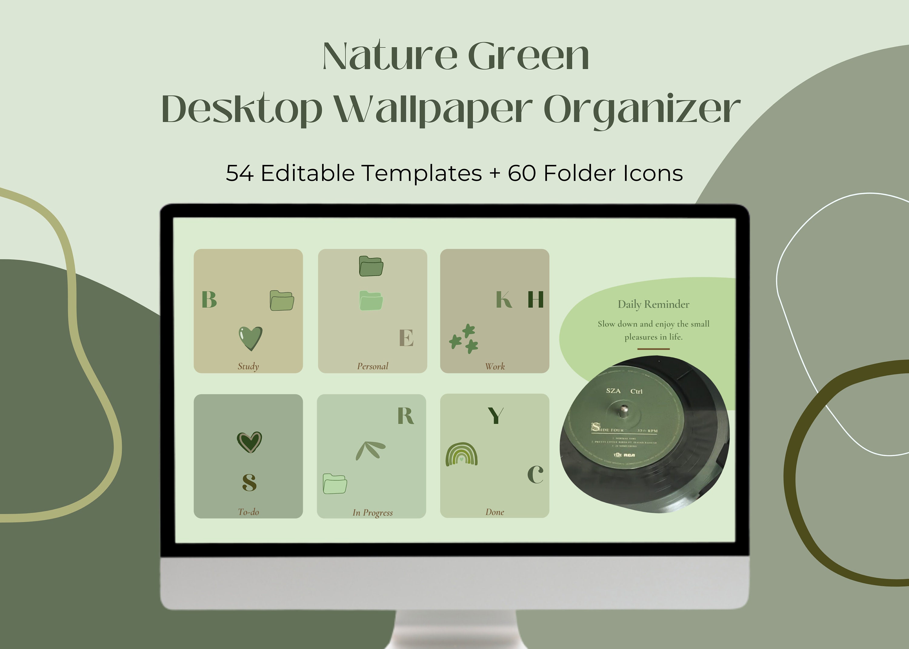 Nature Green Desktop Wallpaper Organizer Editable Folder Etsy Canada