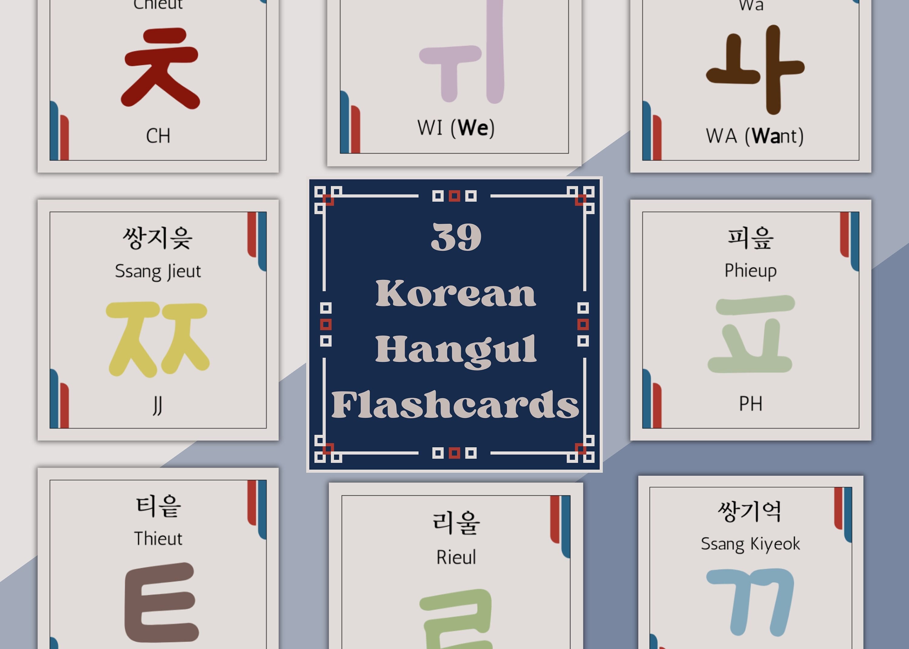 Korean Hangul Flashcards Korean Alphabet Flash Card - Etsy Australia