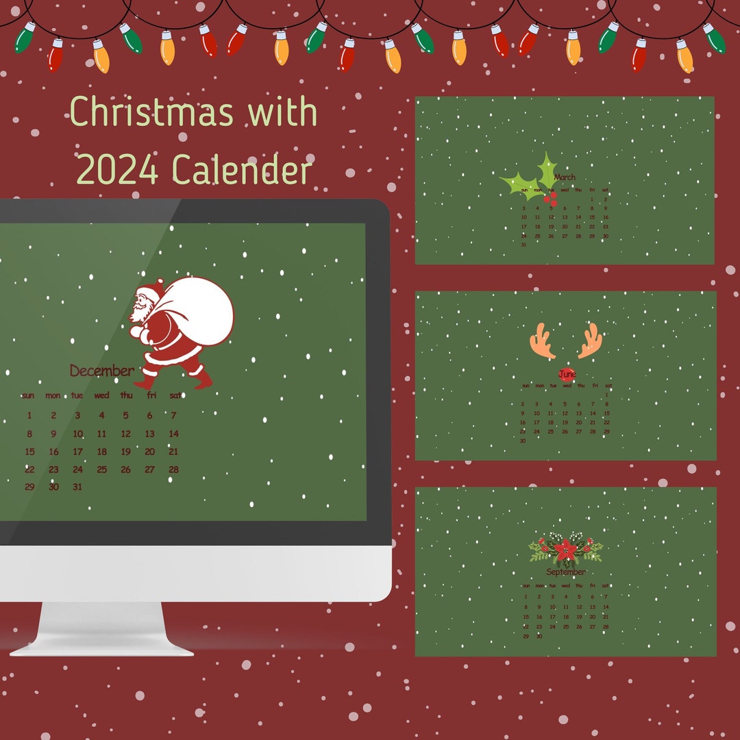 2024 Calender Desktop Wallpaper With Christmas Etsy