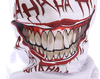 Polaina para el cuello de Joker, máscara de Halloween, sonrisa de terror, labios de motocicleta, protección facial, ciclismo, protección solar, multiusos, deportes/aire libre