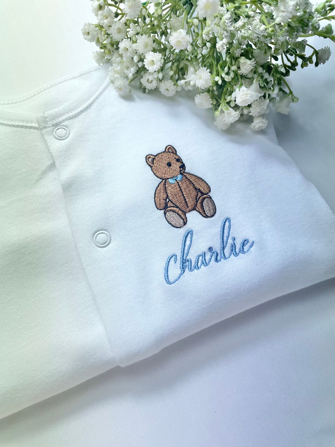 Sleepsuit Embroidered Personalised Teddy Baby Sleepsuit Teddy Bear All
