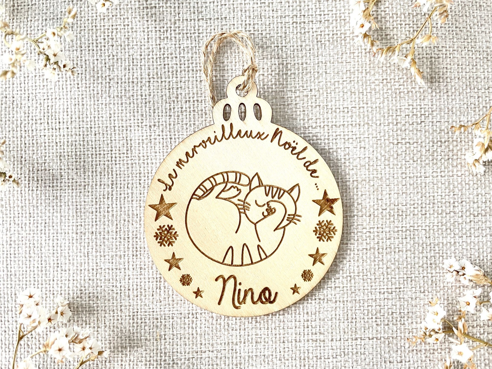 Boule de Noël Premier Bébé - Modèle Chat Cadeau Naissance Enfant