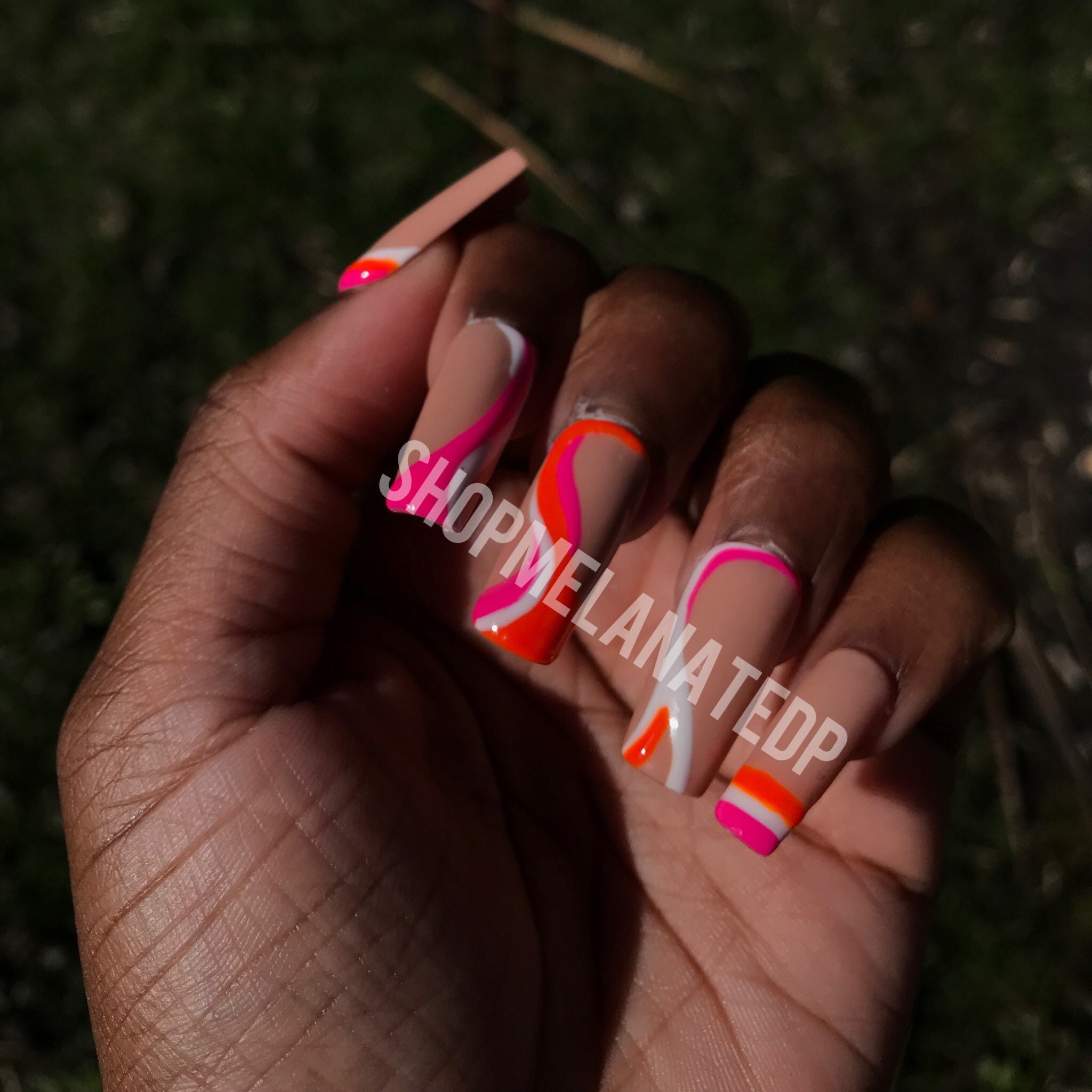 Orange Sundae/ Orange Nails/ Swirl Designs/ Summer Nails/ - Etsy