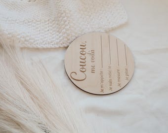 Hello, here I am, birth sticker, birth information sticker, pregnancy, birth gift, wooden sticker, announcement, souvenir