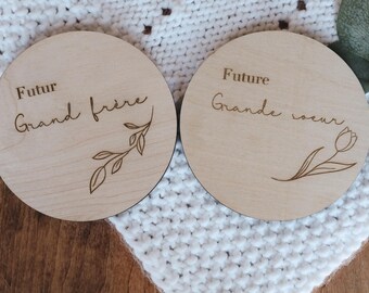 Future big sister / future big brother, pregnancy announcement, wooden lozenge