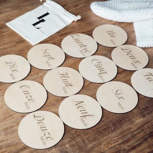 Monthly photo disc, 1 to 12 months, monthly disc, wooden baby milestone disc, birth gift, shower gift
