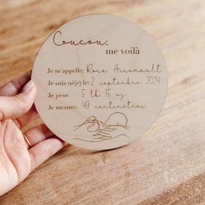 Birth sticker, hello here I am, wooden sticker, birth announcement, birth gift, birth souvenir