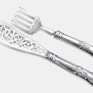 Antique 1850s English Sterling Silver Fish Serving Set, Kings Pattern, 280 grams