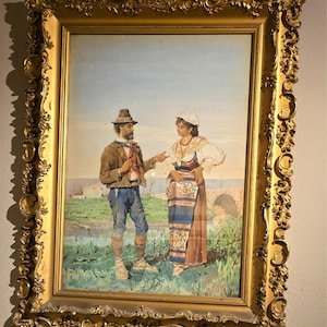 19th c. Filippo Indoni Original Water Color Genre Italian Painting, Framed