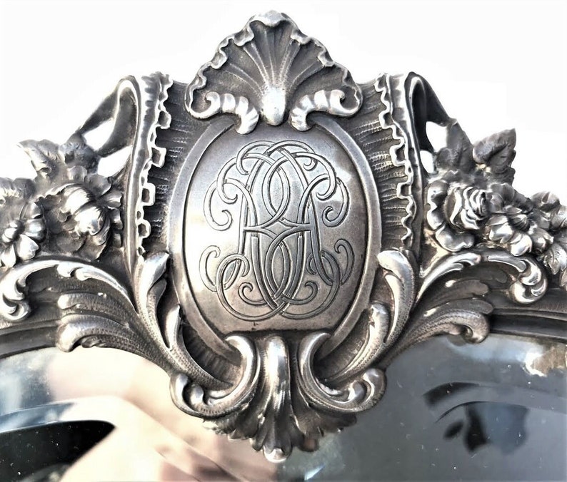 19th C. Silver Mirror by Boin-Taburet Paris France, First Standard .950 19 x 16 image 2
