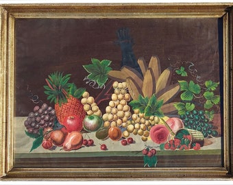 1830-50's American Folk Art, Still Life of Fruit in the style of Henry Church