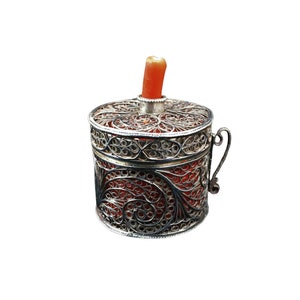 1780s Rare Georgian Sterling Silver Filigree Bougie Box, Wax Jack, Taper Box