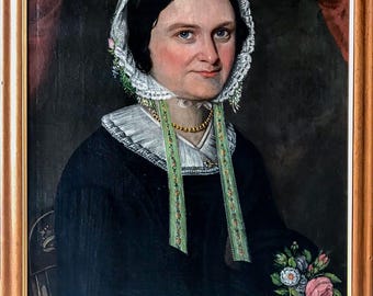 1830-40s American Pennsylvania Folk Art Portrait Painting, Primitive