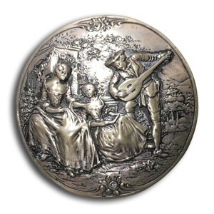 lt. 19th c Silver Dresser box &quot;The Serenade&quot; Stuttgart Germany 1921 Inscription