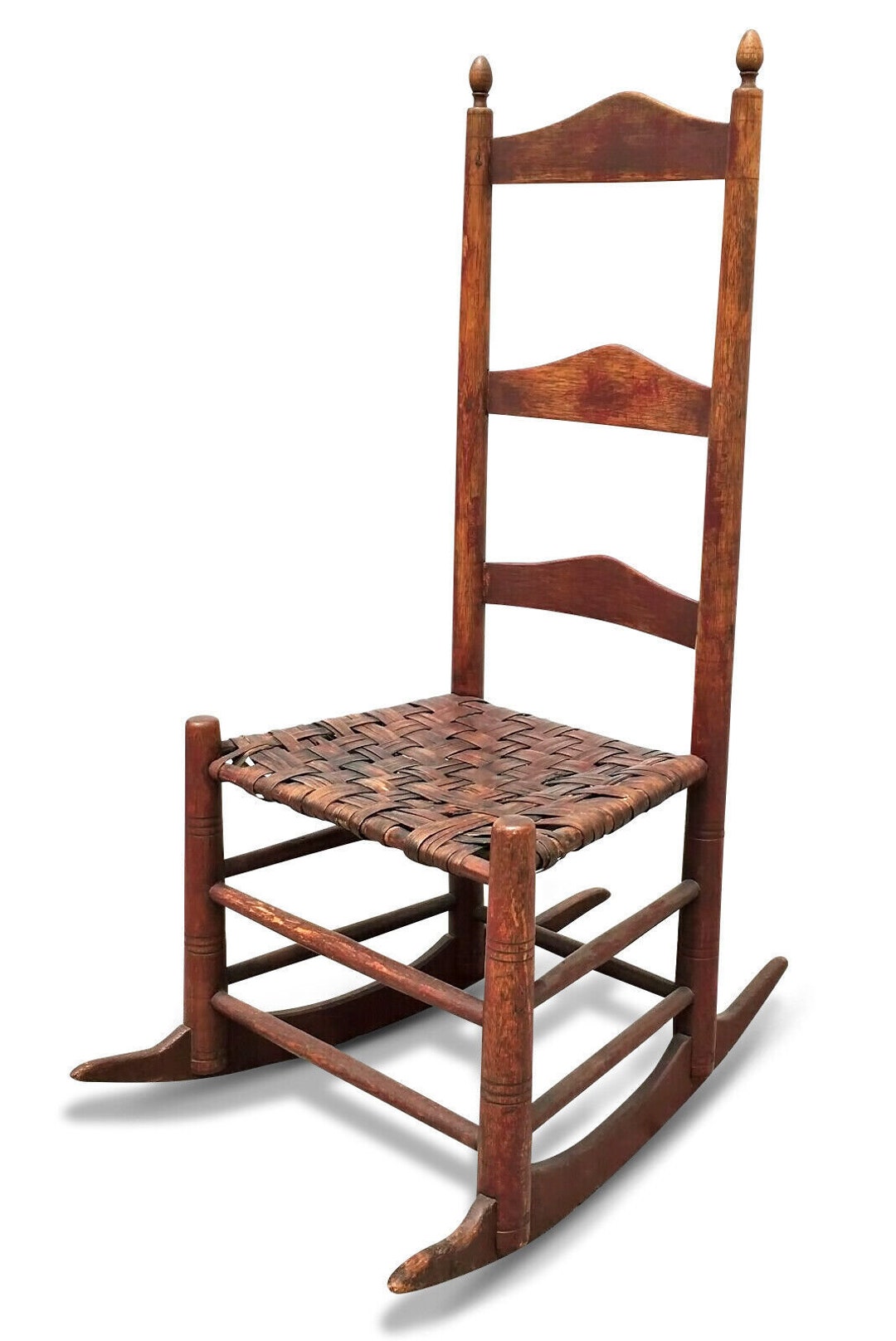 18th C. Amer. Ladder Back Rocking Chair Original Red Paint and Splint ...