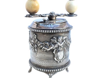 C. 1850's French Silver Mechanical Pepper Mill, Minerva 950 Silver mark