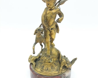 Antique Late 19th C 1860s Bronze Winged Cherub Figure