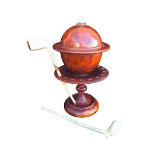 Lt 19th c French Beautiful Thuya Burl Wood Pipe Stand & Tobacco Box Humidor Rare