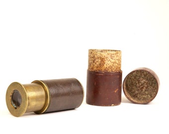 19th C. Pocket Drawtube Brass Monocular Telescope with Original Leather Case