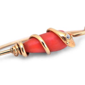 C.1820 12-15 K Gold, Coral, & Diamond Georgian Snake Brooch