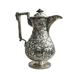 S. Kirk & Son American Coin Silver Tea Pot, Coffee Pot, Baltimore Style Repousse, Lidded