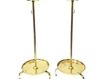 19th c. Japanese Meiji Period Pair of Brass Candle Stands Shukokai With one snuffer