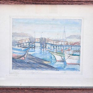 1930s Harry Emerson Lewis &quot;Fisherman&#39;s Wharf San Francisco&quot; Gouache Watercolor