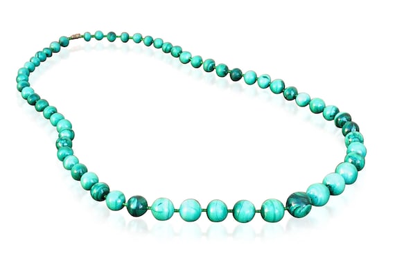 Vintage Graduated Malachite Necklace Strung with … - image 1