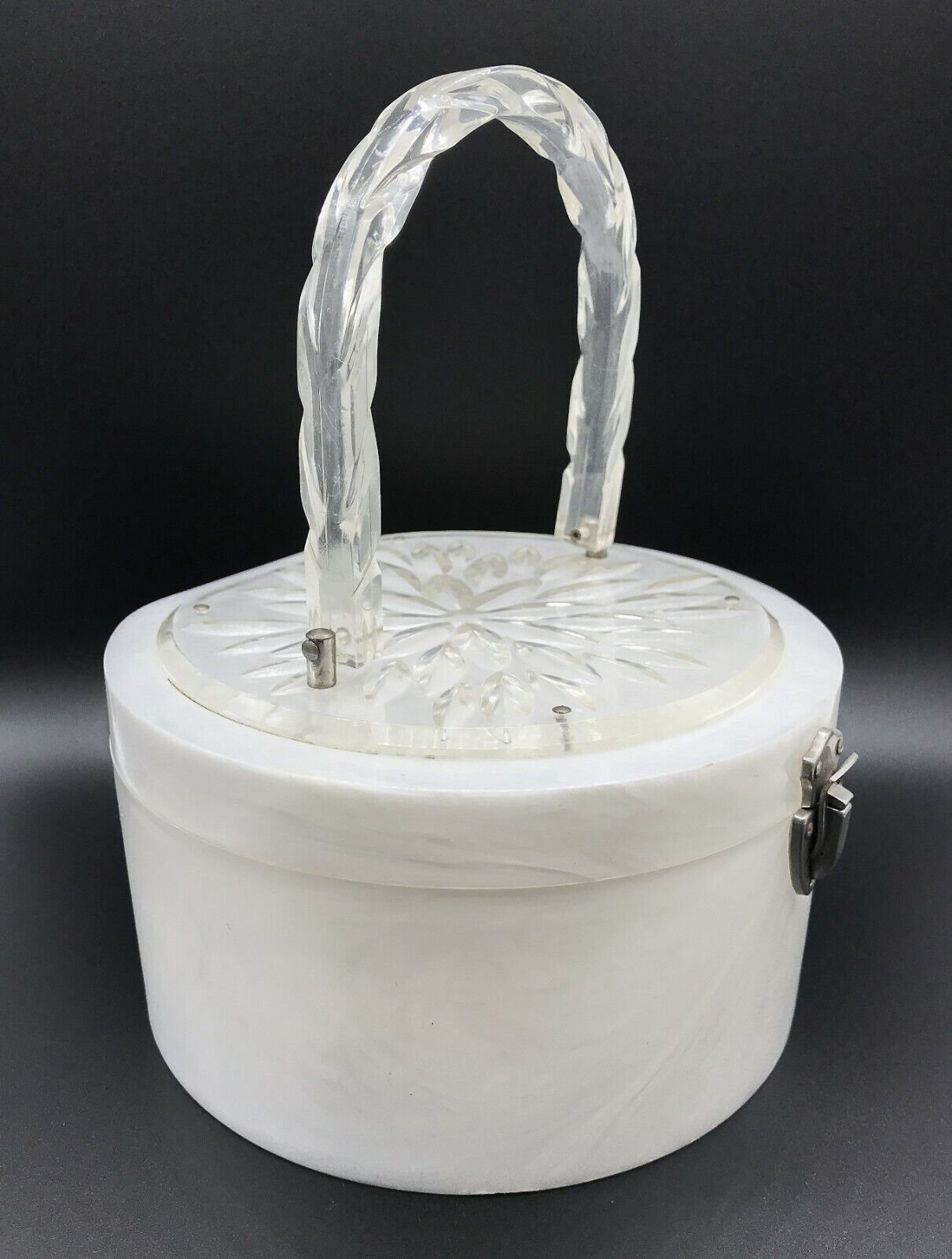 Vintage 1950s Lucite Marbleized Pearl Purse Ivory Round Box - Etsy