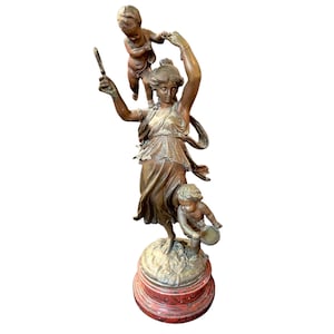 19th c. Leon Gregoire French Mythological Bronze, figural group Woman with Putti